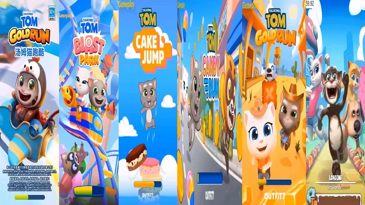 Talking Tom Run VS Talking Tom Gold Run Chinese Version Tom Blast Park Cake Jump Candy  Officer Tom