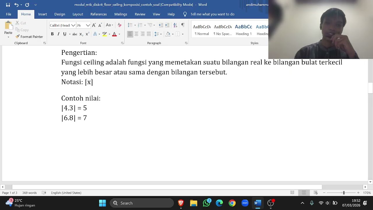 Tugas Video MTK DISKRIT ( FUNGSI FLOOR, CEILING, DAN KOMPOSISI)