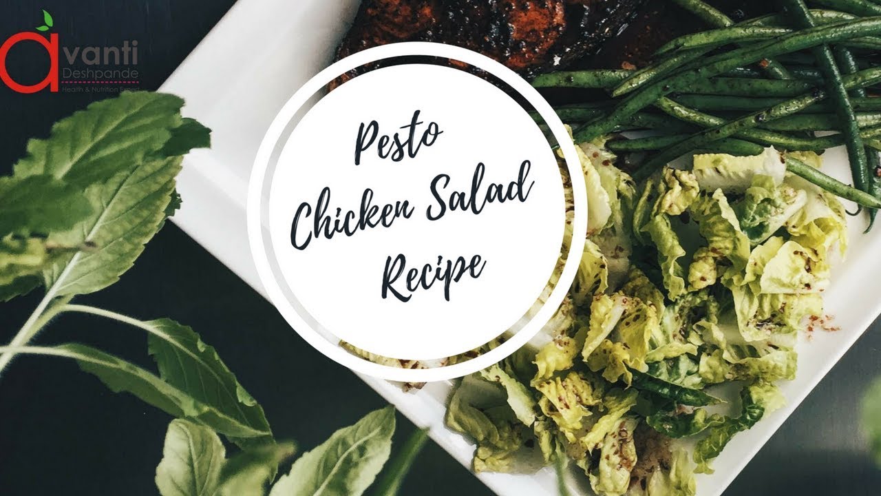 Pesto chicken salad -a complete meal salad, rich in protein, fibers and vitamins and minerals