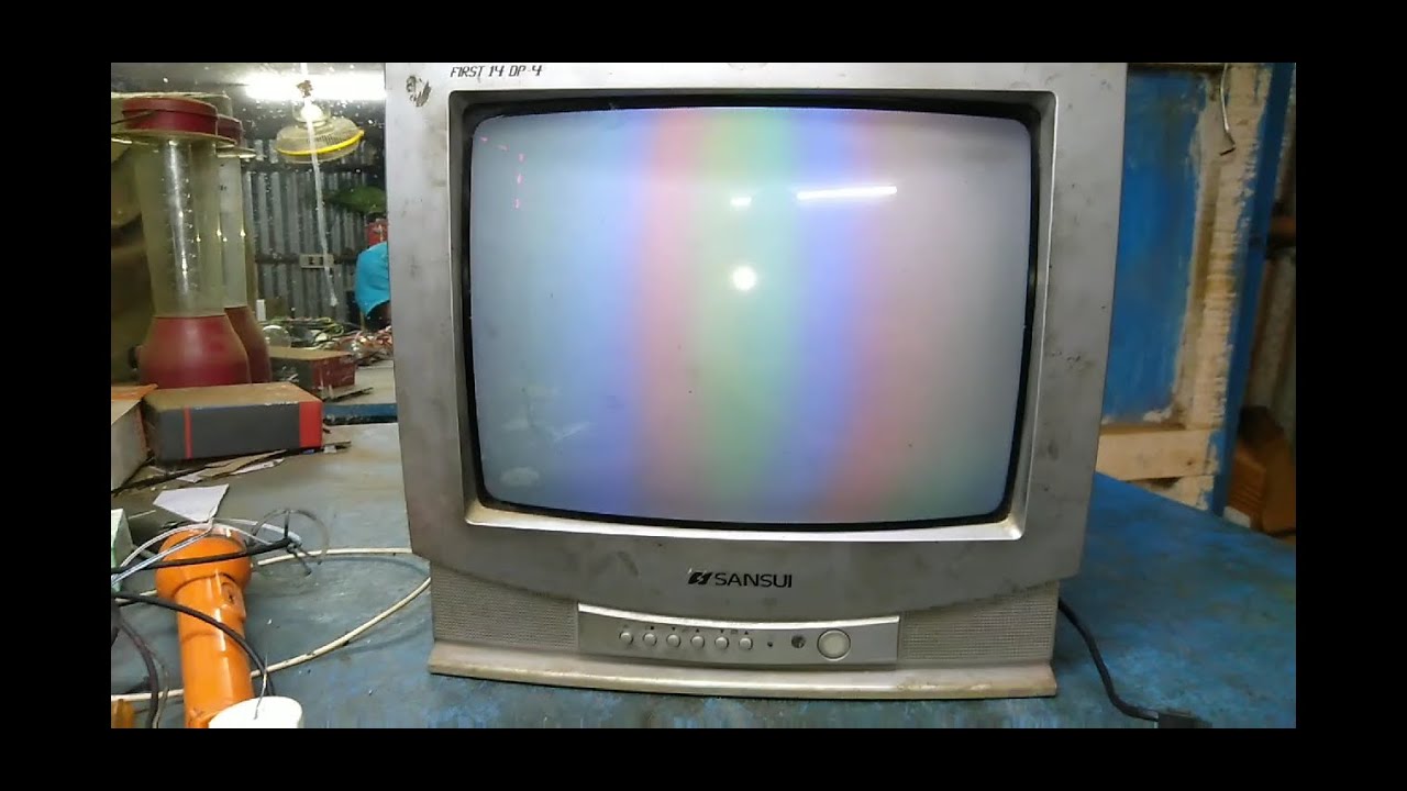 Sansui 14 inch CRT TV, main IC vertical signal fault, rainbow colour problem,
