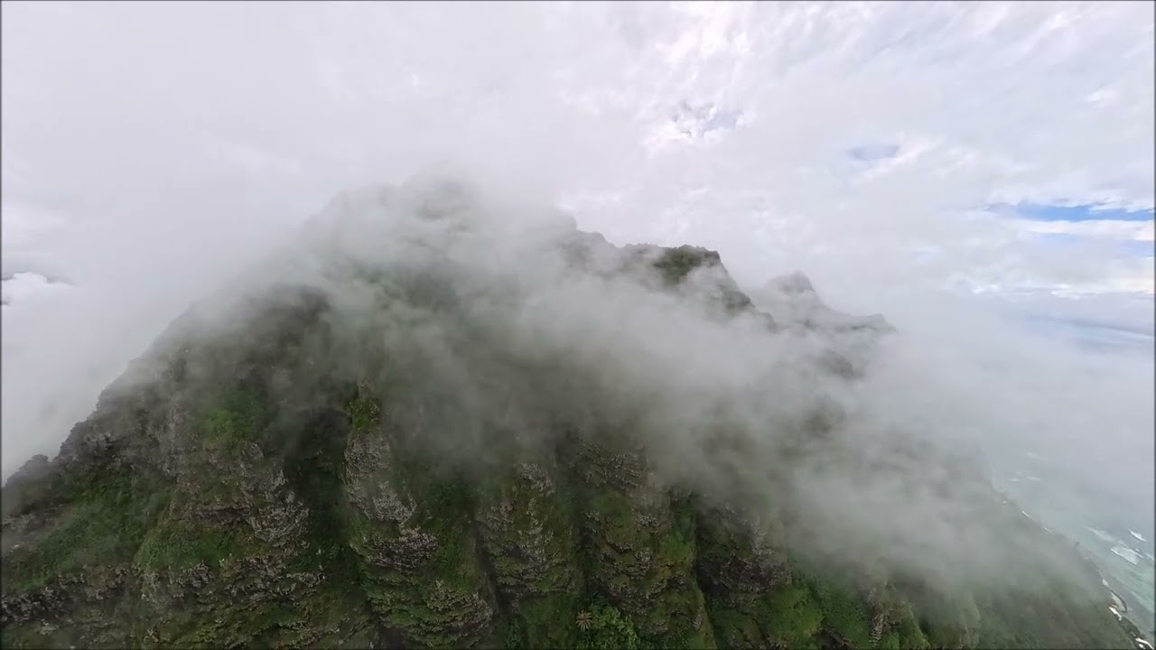 Aerial of Misty Kualoa Mountain, Oahu, March 2026