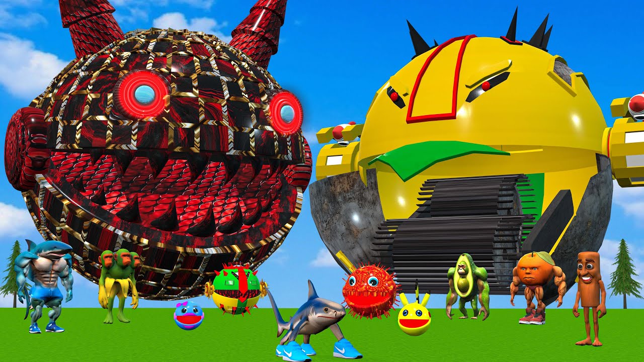 MS PACMAN и новый красный PACMAN против двух желтых монстров PACMAN, сражающихся в Pokemon #2025