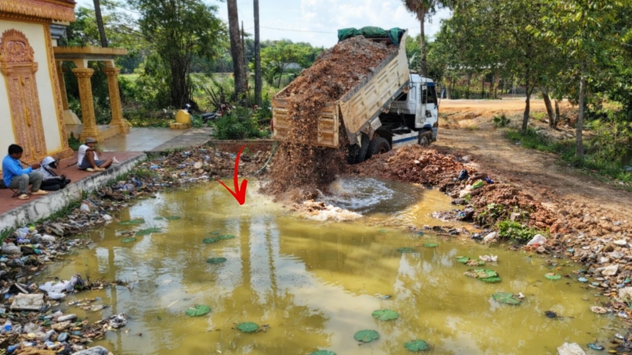 COMPLETE100% Clear Small POND In Burial Place & Cremation Ground by Bulldozer & Dump Truck Unloading