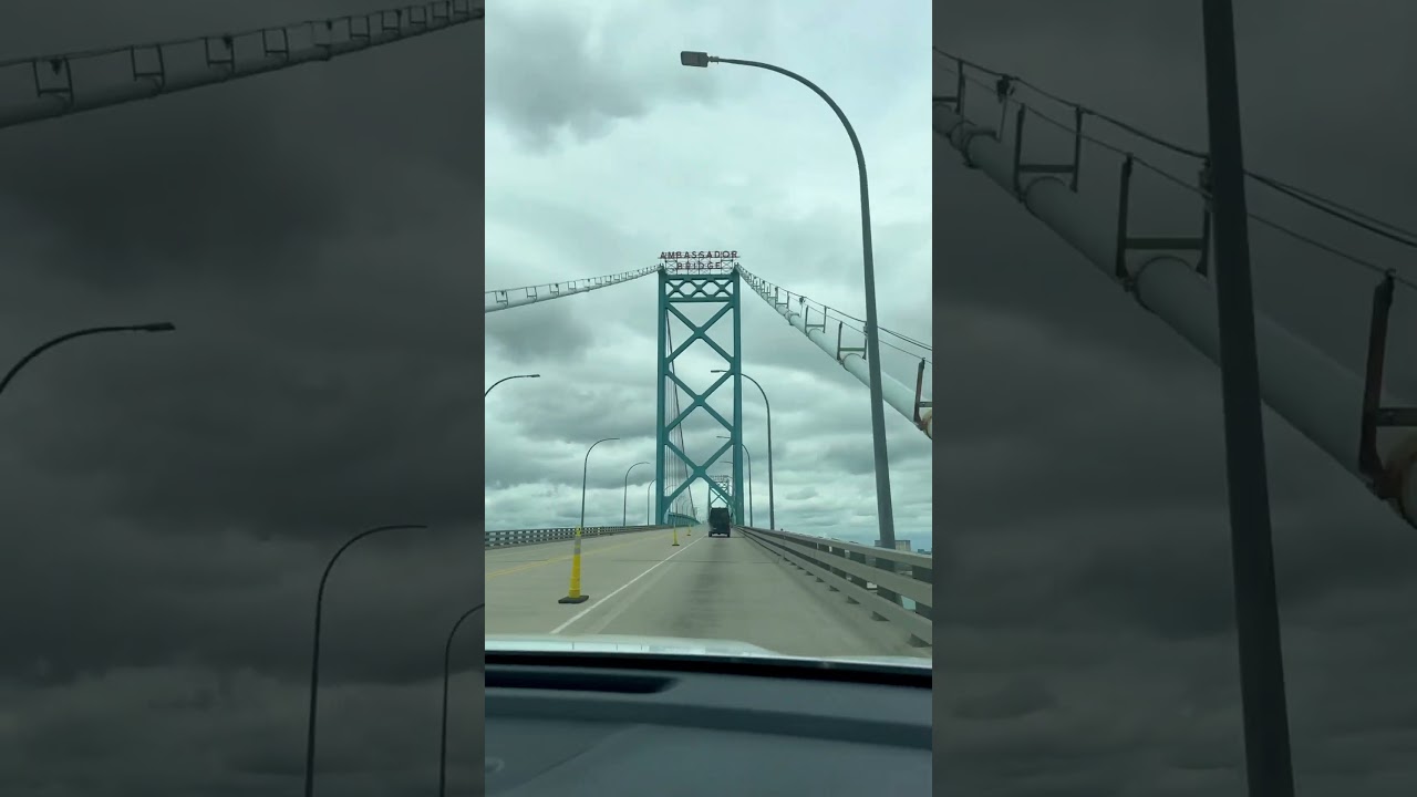 Crossing the iconic Ambassador Bridge - from 🇨🇦 to 🇺🇸 in one drive! #BorderRun #CanadaToUSA #fyp
