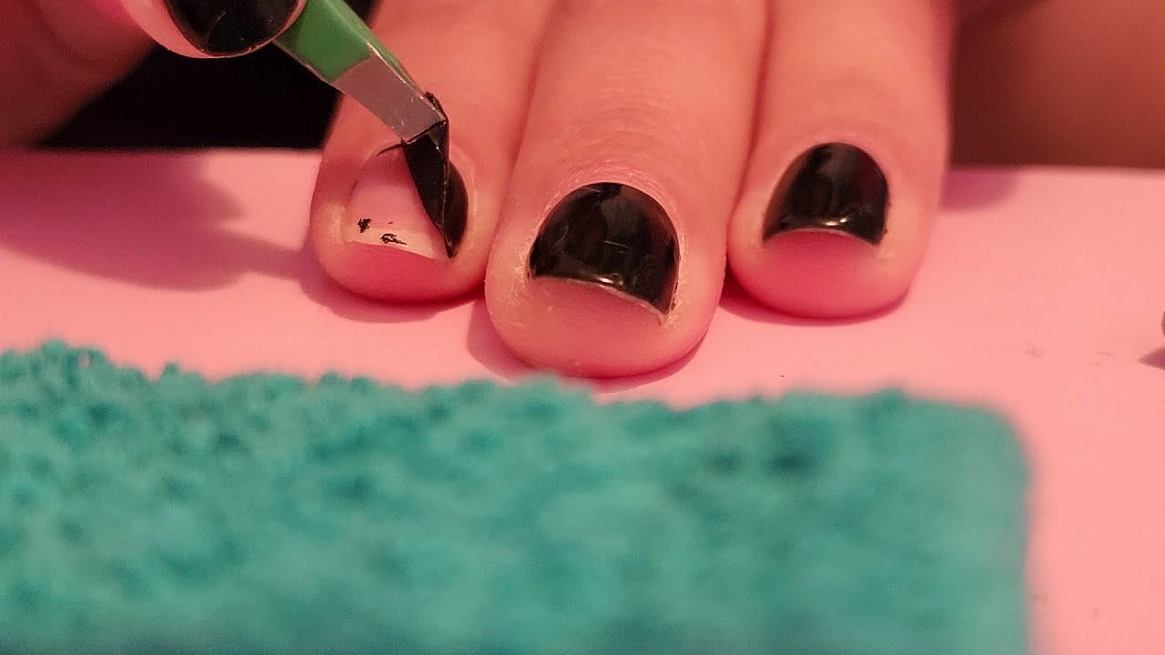 ASMR peeling off gel nail polish 🥴 tweezer sounds ~ satisying peeling