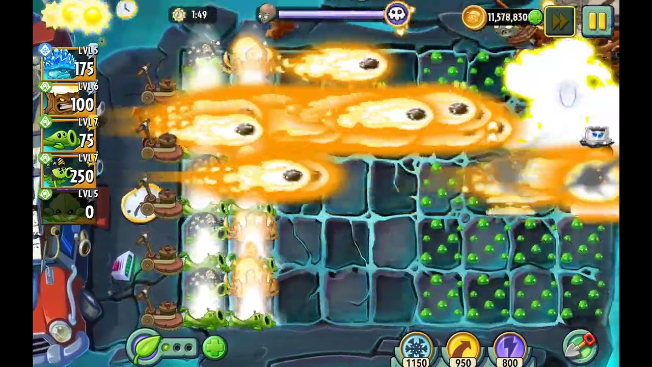 PVZ2 Penny's Pursuit (Ice-shroom) Boss fight - 3 Chillies using F2P plants