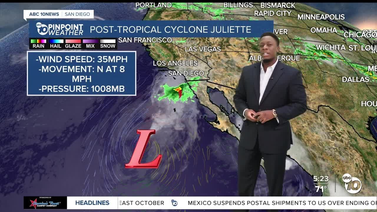 ABC 10News Pinpoint Weather with Moses Small: Juliette brings rain to Southern California