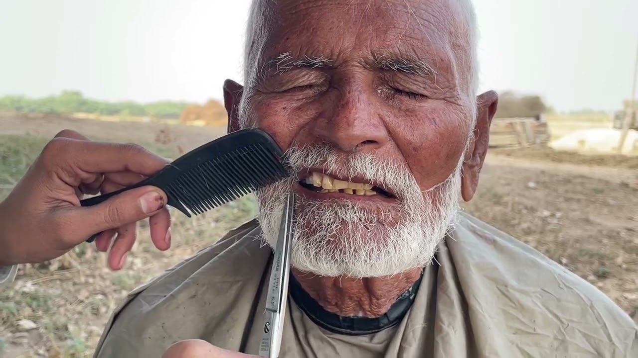 20 KM Journey for a Blind Old Man | Free Haircut & Beard Lineup | Emotional ASMR Barber Video