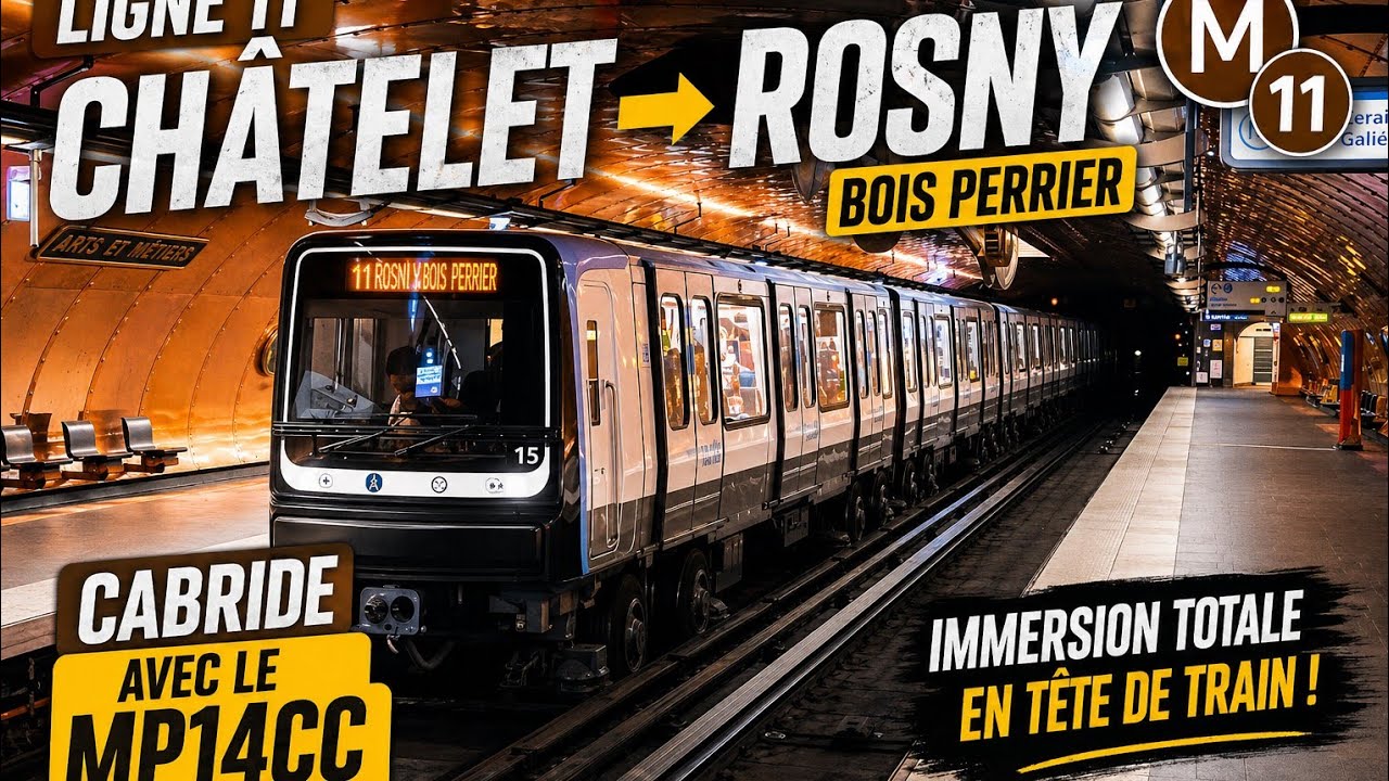 Métro Ligne 11 RATP - De Châtelet au faisceau de Rosny en pilotage automatique ( cabride )