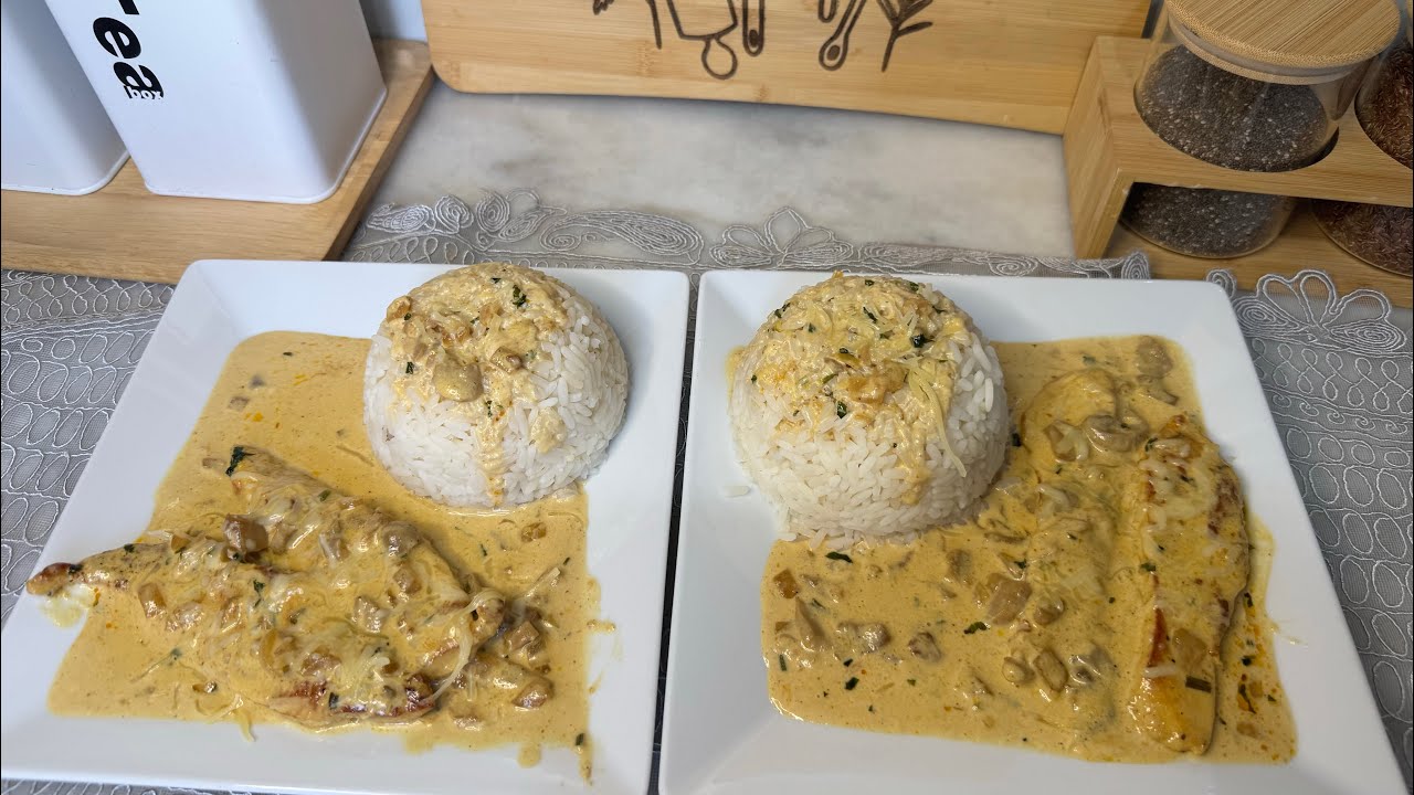 Riz à la crème fraîche et au poulet😋