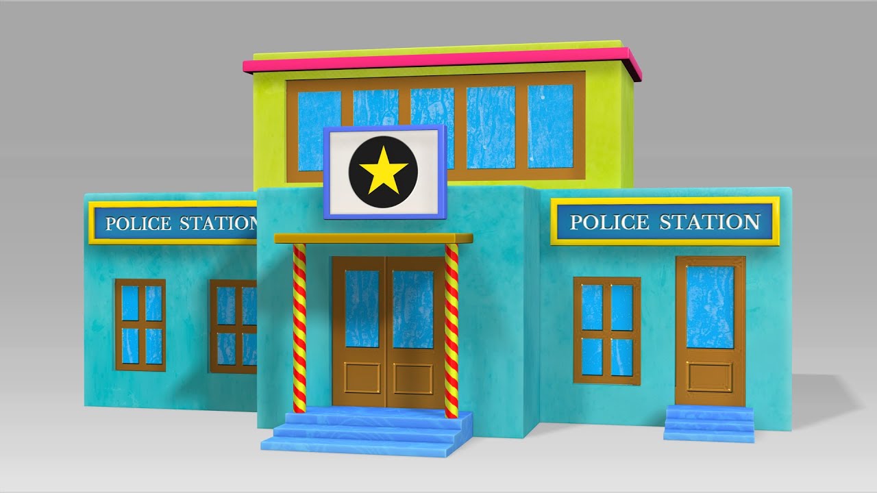 3D Cartoon Police Station Low poly Game Ready 3D Model