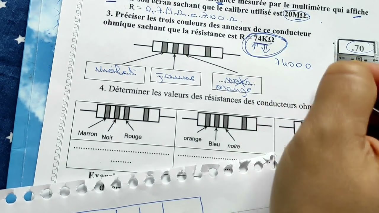 تصحيح امتحان الفيزياء intensité+tention+résistance électrique