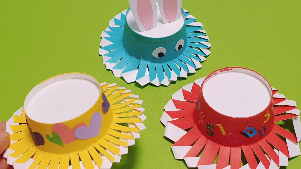 미술놀이》종이컵으로 '밀짚모자만들기' 간단하면서도 정말 귀여워요:) How to make a Paper cup hat.