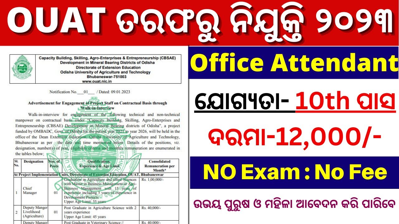 OUAT Recruitment 2023//10th Pass Job 2023//OUAT Office Attendant Recruitment 2023