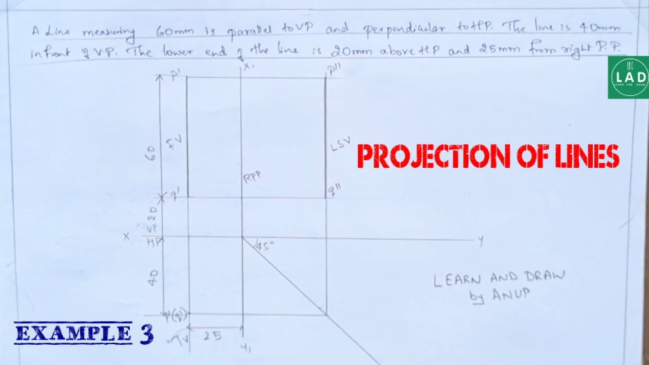 PROJECTION OF LINES-EXAMPLE 3 | LEARN AND DRAW |