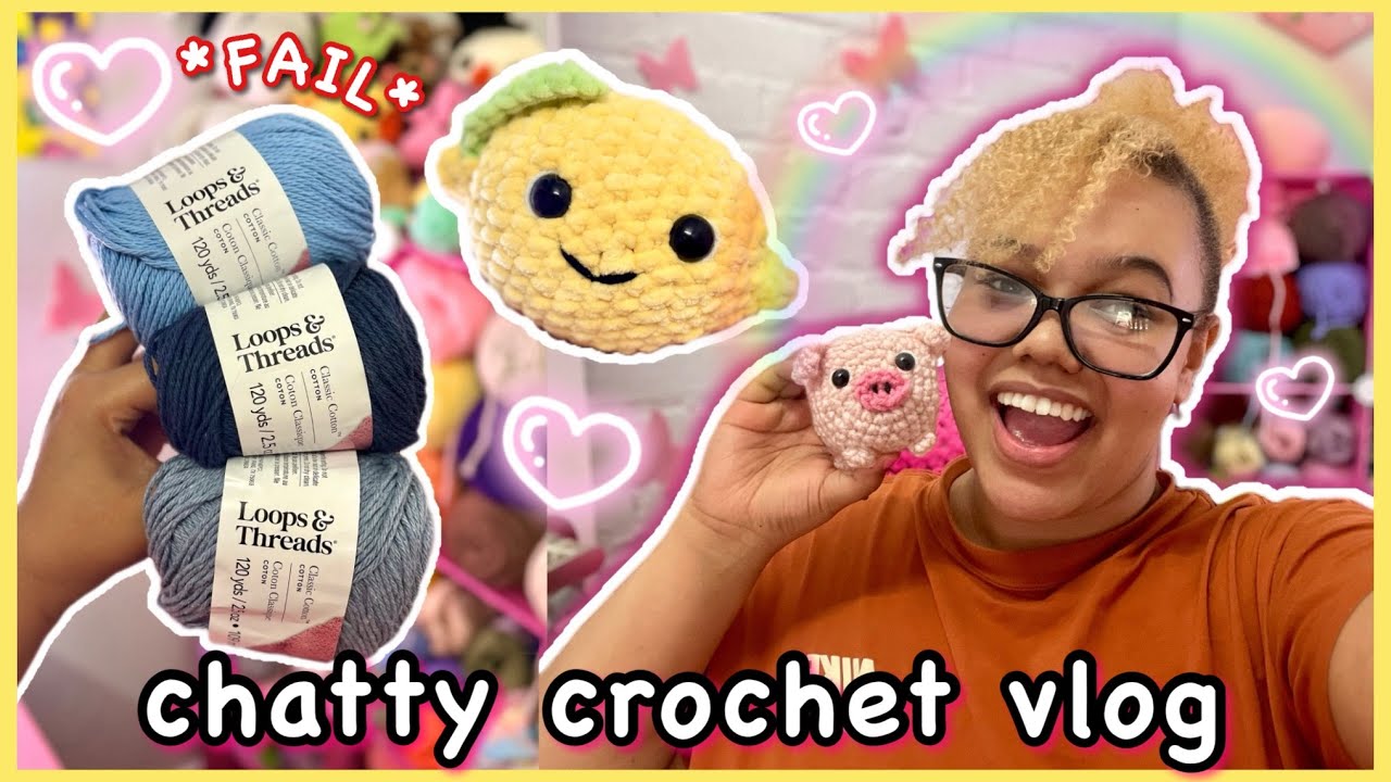 CHATTY CROCHET VLOG ♡ (trying cotton yarn FAIL, lemon plush, quick diy, & a little piggy!)