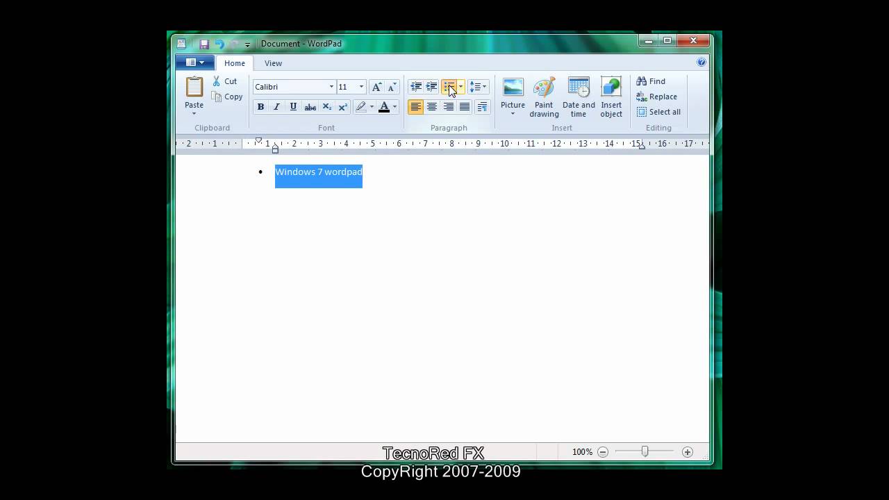 Windows 7 Wordpad