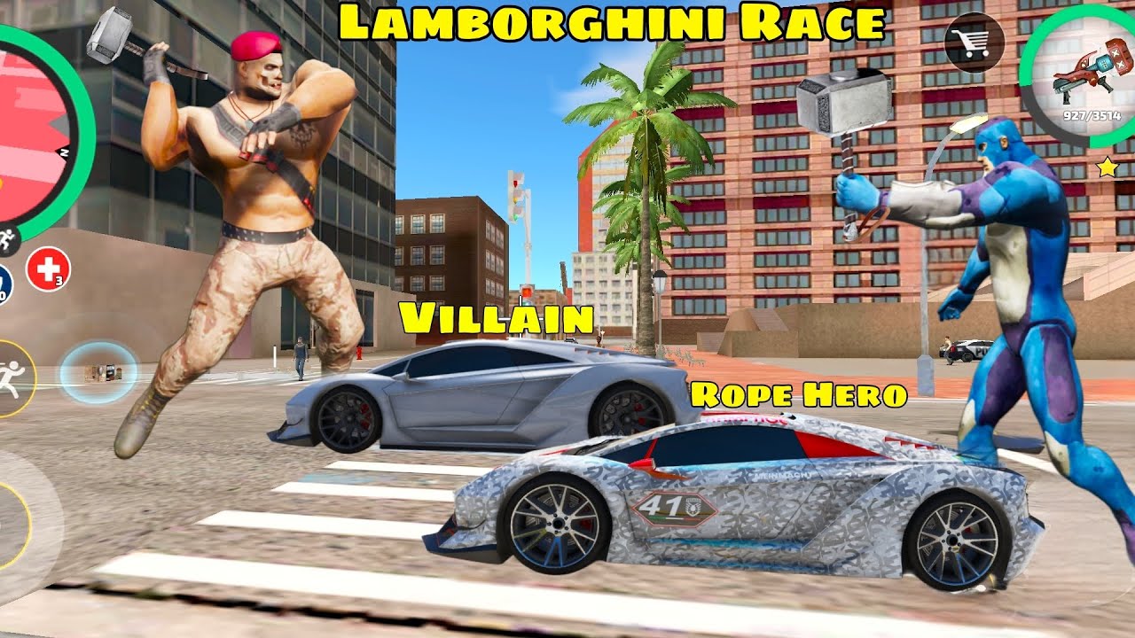 Dangerous Villain Vs Rope Hero Lamborghini Race in Rope Hero Vice Town | Gta V