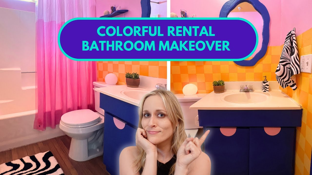Extreme Rental Bathroom Makeover | Colorful 80s Maximalist Makeover | Contact Paper Cabinets