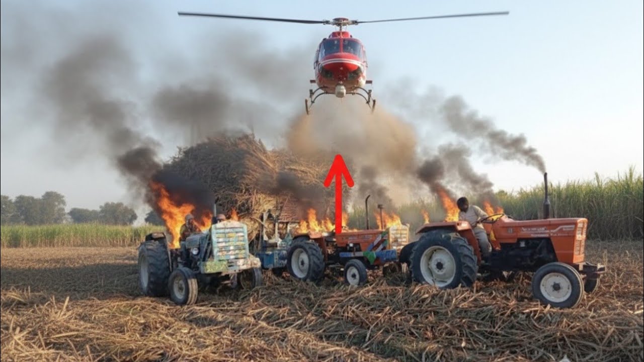 One man smoking and share on trolley fire on tractor and one hilcopter save on man's big loss kisan 