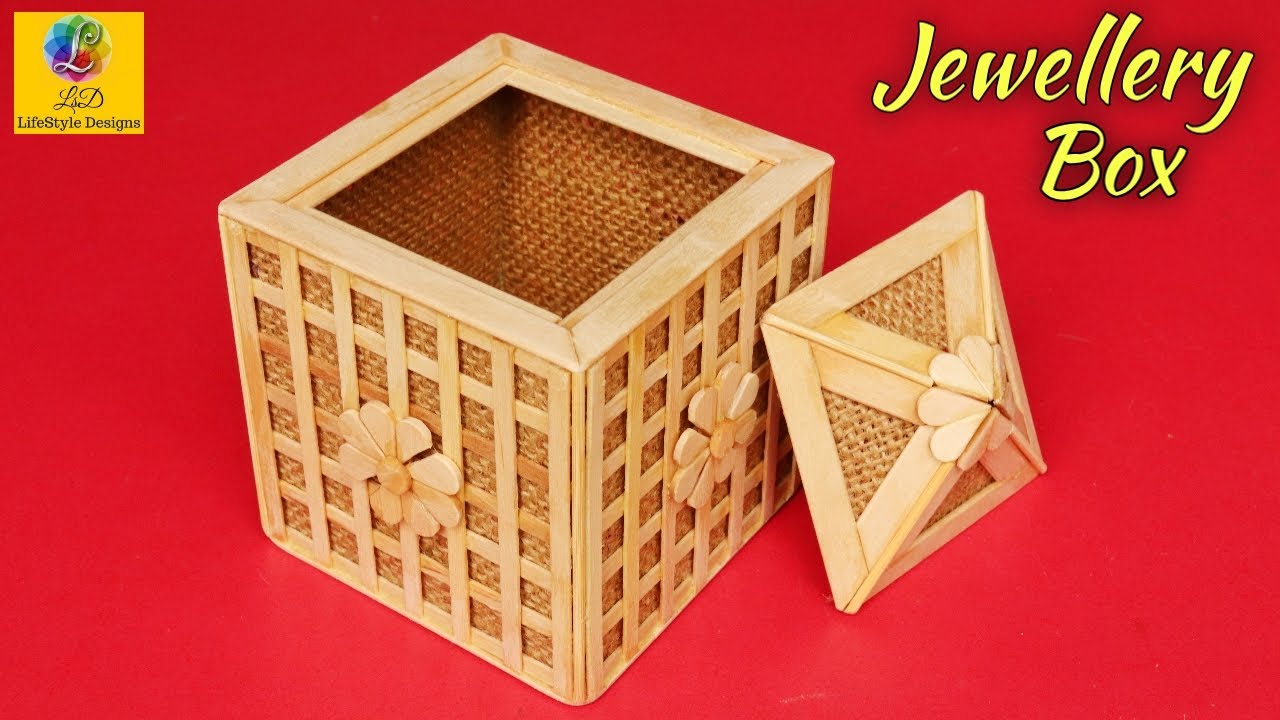 DIY Jewellery Box from Burlap Jute and Popsicle Sticks | Handmade Jewellery Organizer Decoration