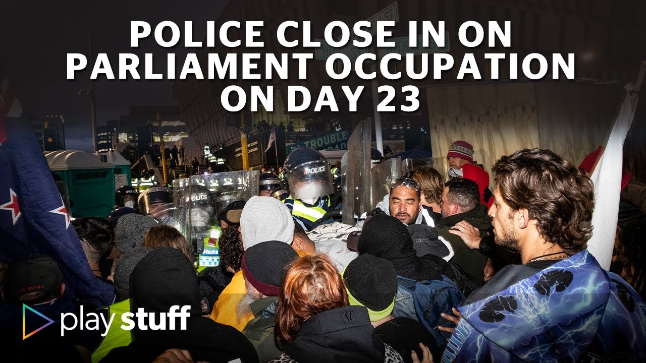 Wellington protest day 23: Clashes as police close in on Parliament occupation site | Stuff.co.nz