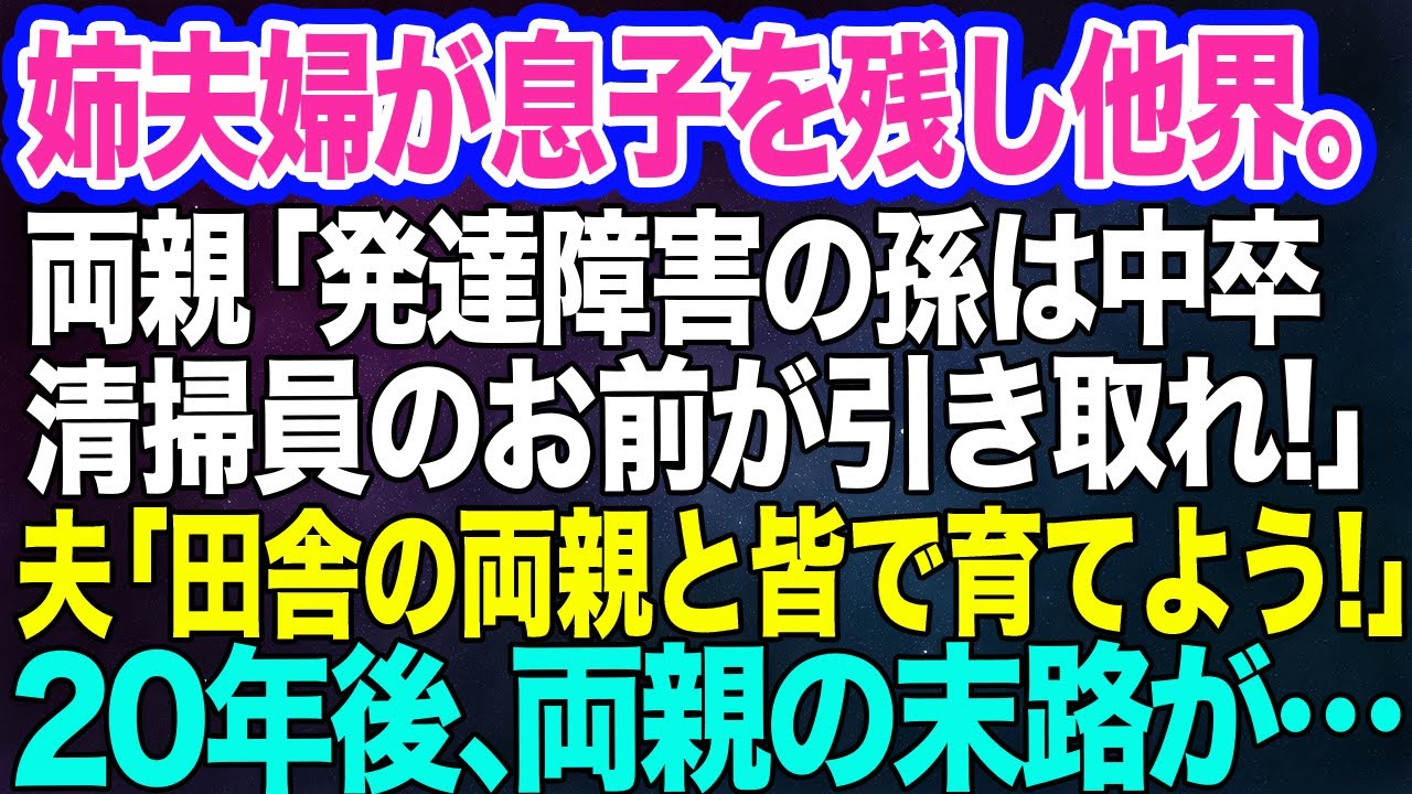 姉夫婦が息子を残して他界。両親「発達障害の孫は中卒のお前が引き取れｗ」夫「田舎の両親とみんなで育てよう」→20年後、半狂乱の両親が突然やってきて…【スカッとする話】