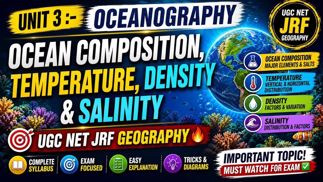 Ocean Composition, Temperature, Density & Salinity| Oceanography| UGC NET JRF | Geography