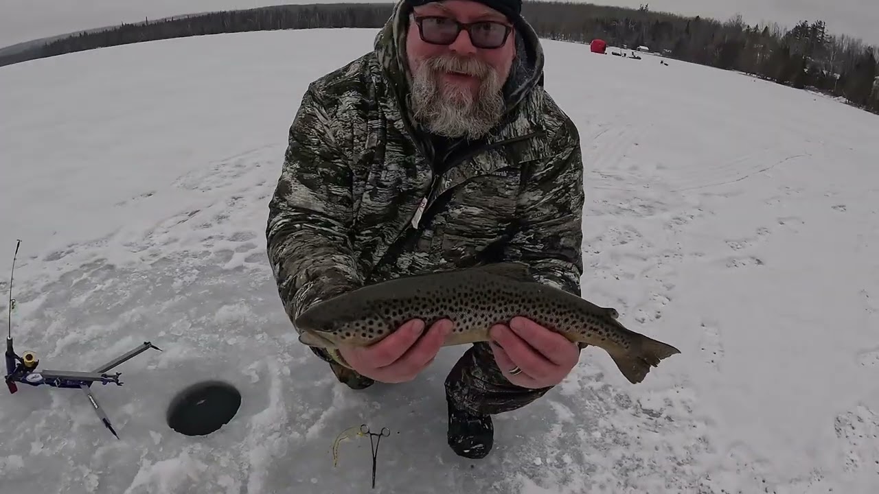 Michigan Ice Fishing, Troy’s First Trout, on the Hard STUFF!  #troutfishing #michiganfishing