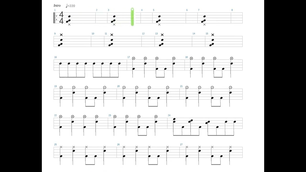 E1M1   at Doom's Gate + Bobby Prince + Drums only + Drum tab