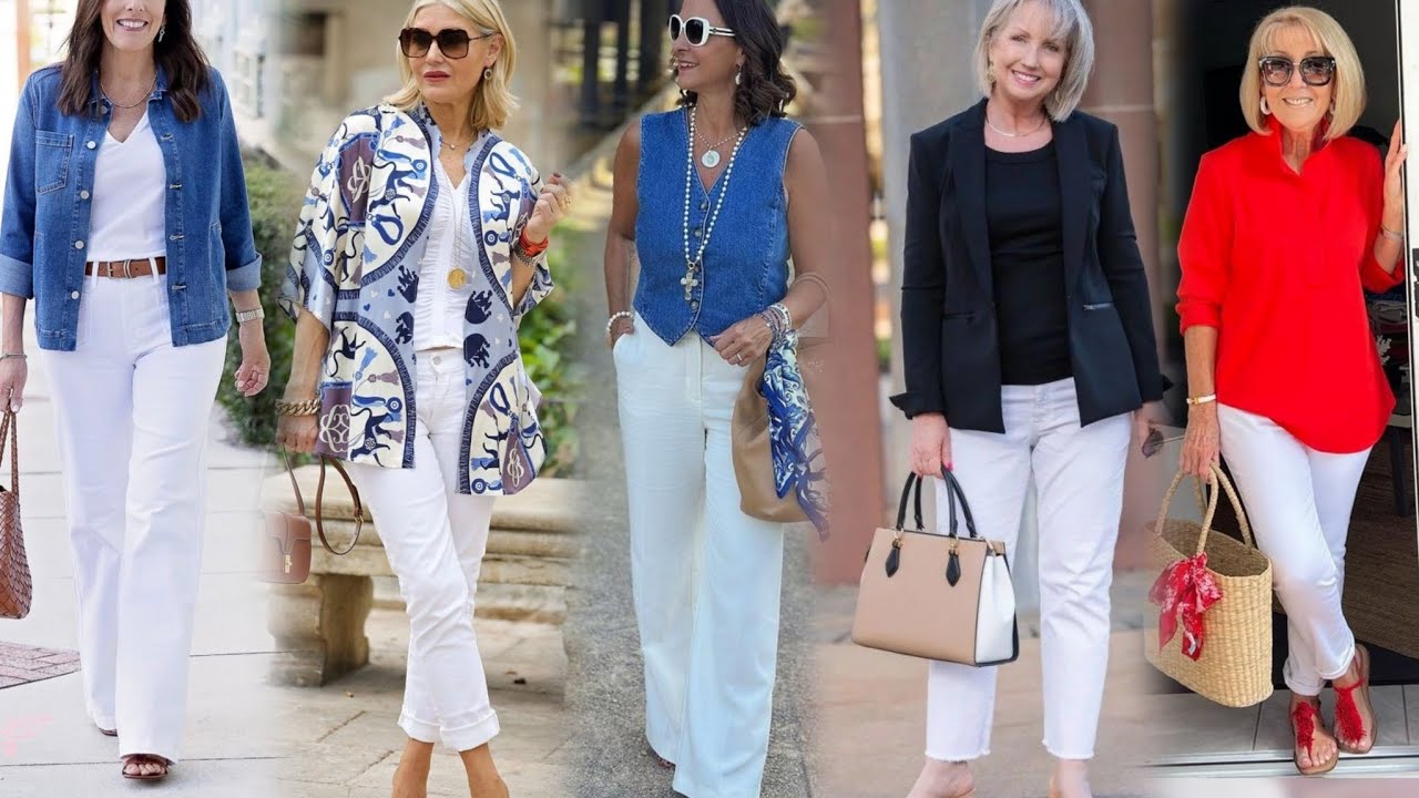 ATUENDOS Y COMBINACIONES DE ROPA DE MODA CON PANTALON BLANCO PARA SE&Ntilde;ORAS DE MAS DE 50 A&Ntilde;OS