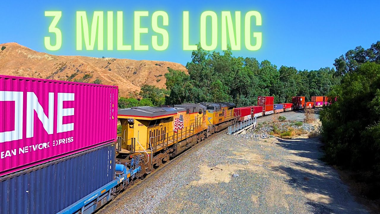 MASSIVE FREIGHT TRAIN SNAKES THRU SAN TIMOTEO CANYON - Great Views & Audio! - 2024