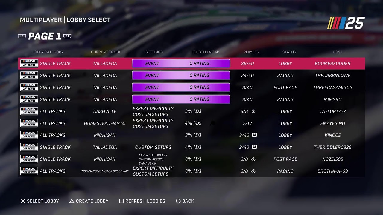 Nascar 25 pub lobbies