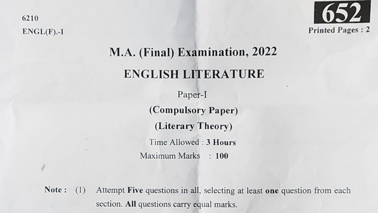English Literature | अंग्रेजी साहित्य | M.A Final Year Paper-1 2022 | M.A Final Year Questions Paper