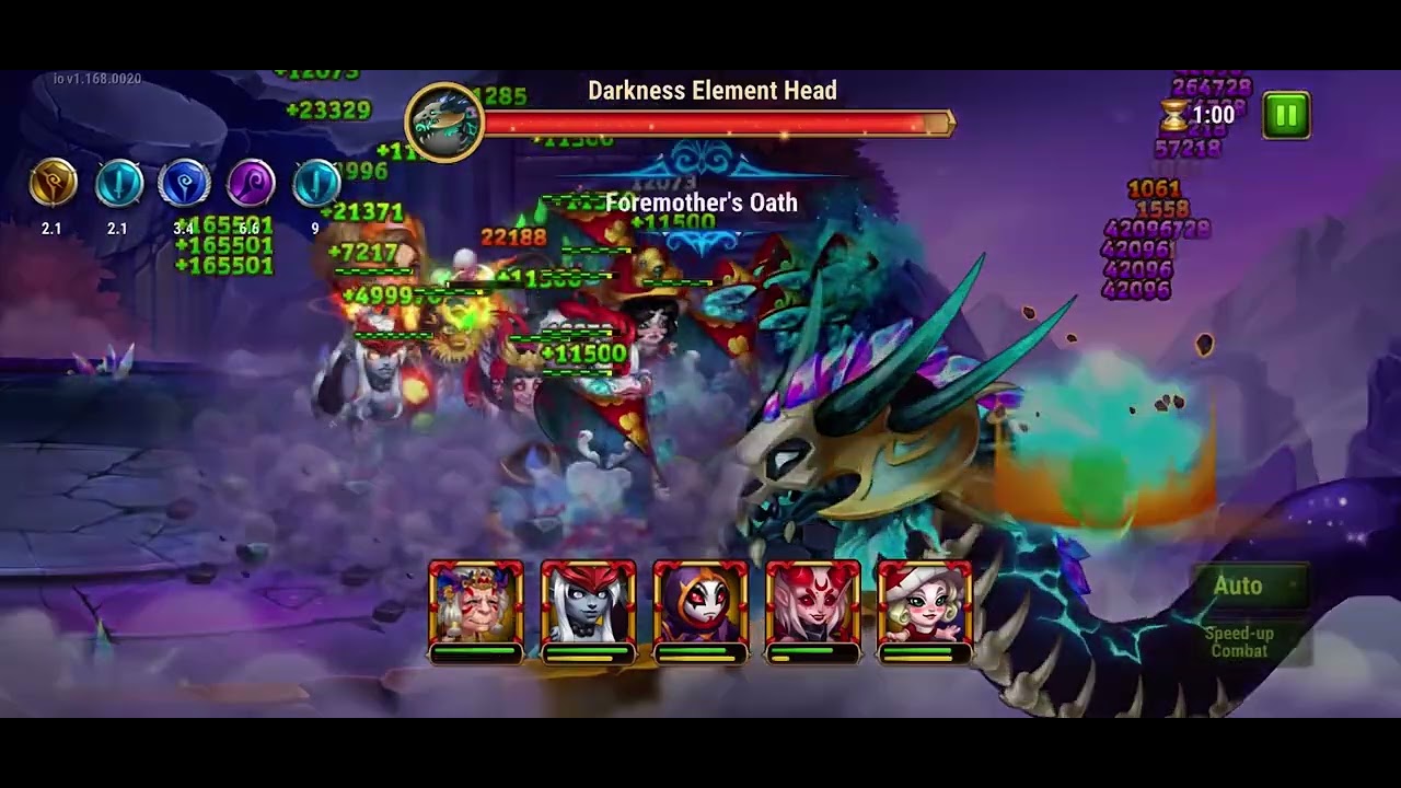 Hero Wars Mobile : Legendary Darkness Head Hydra 1 Team 1 Shot Complete Kill 220m