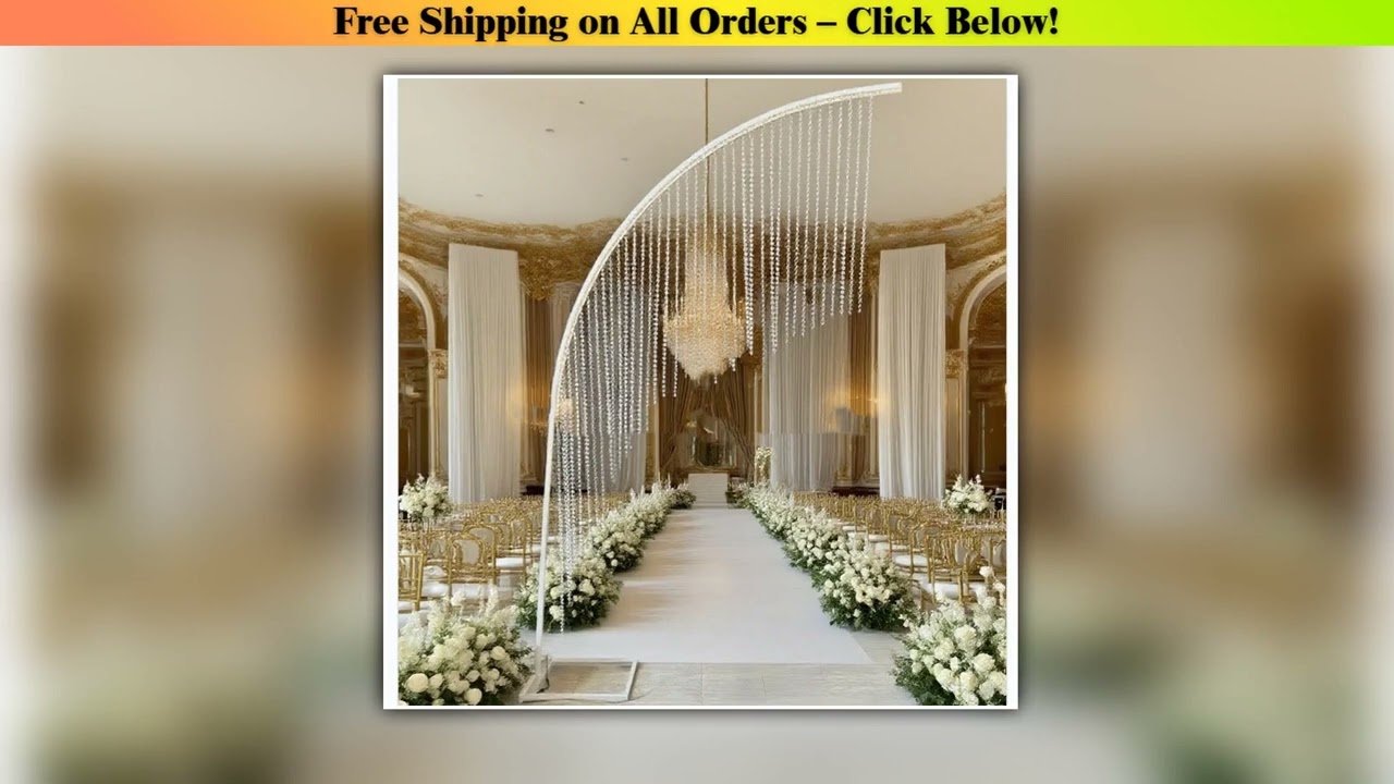 4pcs Wedding Party Decor Aisle Metal Arch LED Light acrylic Bead Curtain Decorative Backdrop Stand