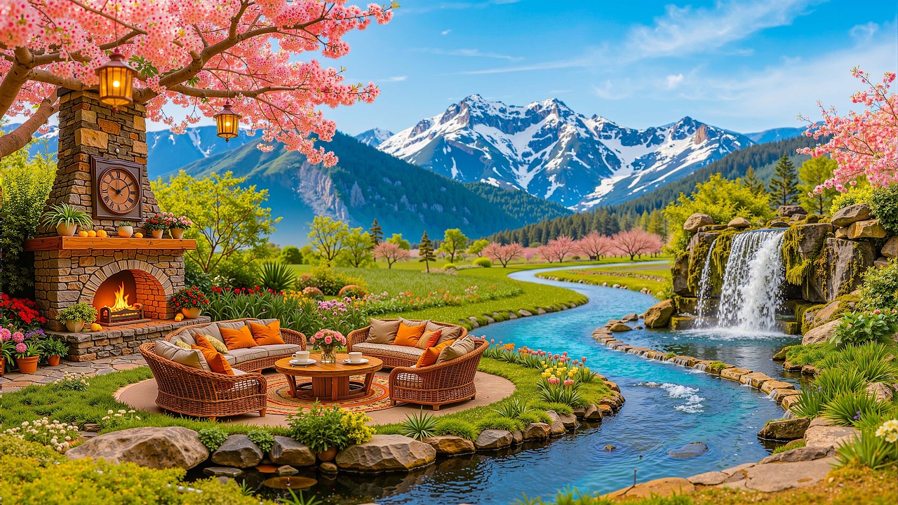 Peaceful Morning Mountain Lakeside Jazz 🌸 Soft Jazz Melodies Filling a Cozy Spring Study Mood