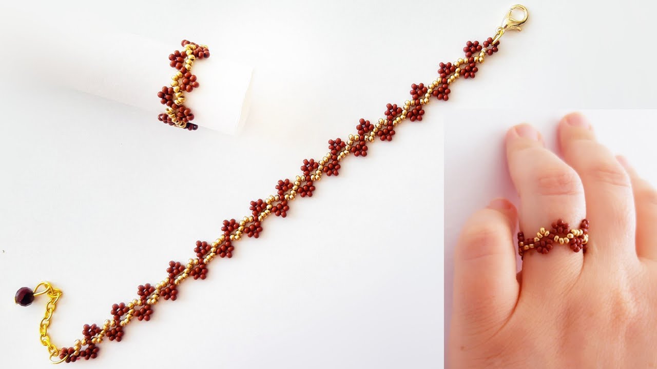 Bahar Yaprağı Bileklik & Yüzük  Yapımı. Spring leaf bracelet & Ring making. Bead jewelry set Making
