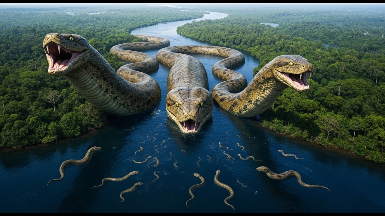 Deadly Chase The Giant Titanoboa Hunts in the Prehistoric Jungle