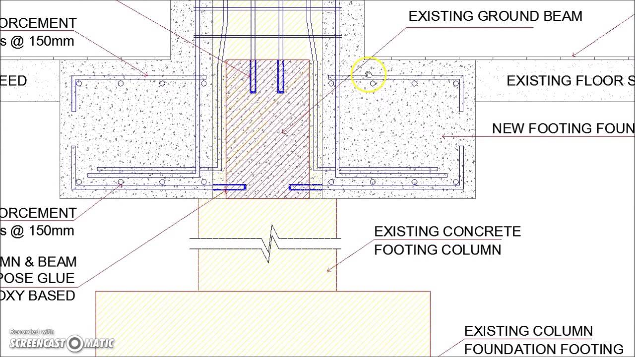 Concrete Column Jacketing Footing Foundation Support Detail