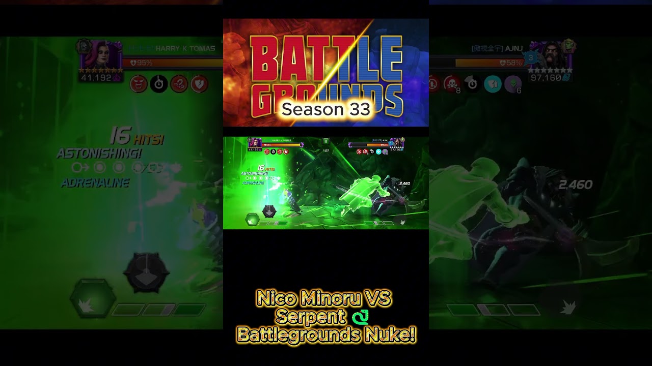 Nico Minoru VS Serpent 🐍 Battlegrounds Nuke! MCOC Fastest Mystic Win (Shorts)  #kabamcoc #mcoc