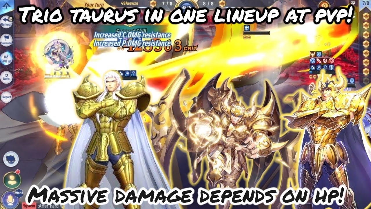 Saint Seiya: Awakening (KOTZ) - Trio Taurus in One Lineup! Massive Damage Based on HP! For fun!