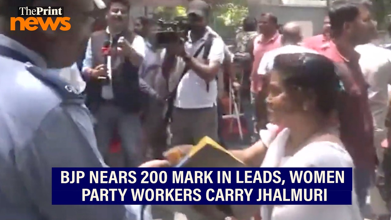 West Bengal BJP women workers carry paper cones of 'jhalmuri', celebrate BJP nearing 200-mark lead