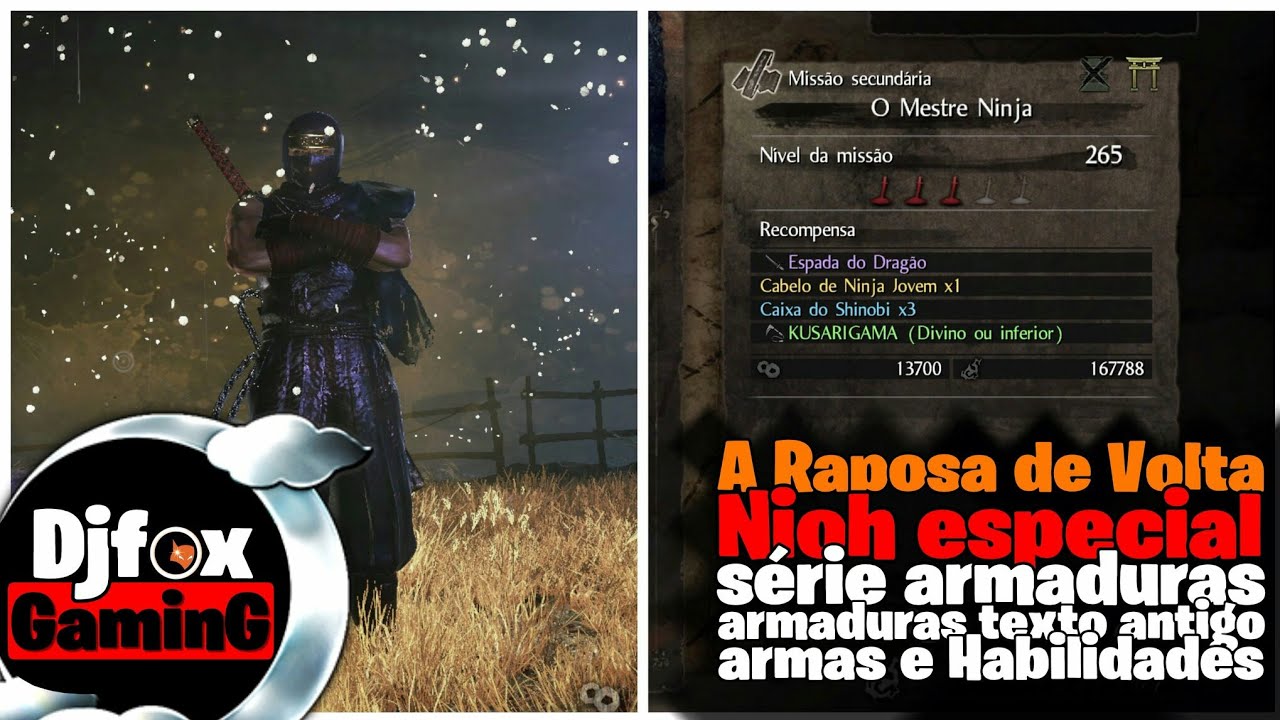 Nioh série armaduras* jyn hayabusa texto antigo traje armas e habilidades!