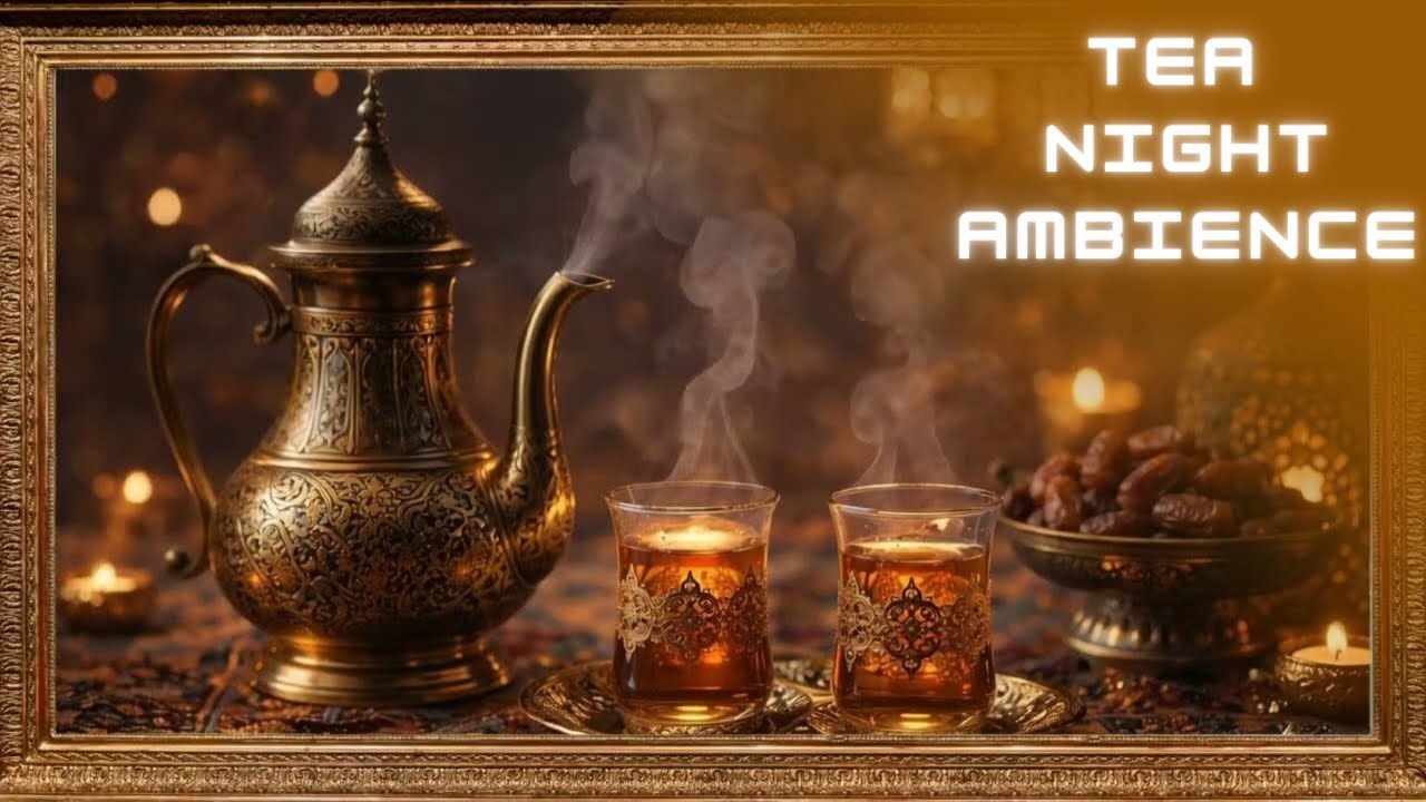 4K Tea Night Ambience ☕ Gentle Steam & Candle Light | Relaxing Background Music 24/7 Loop