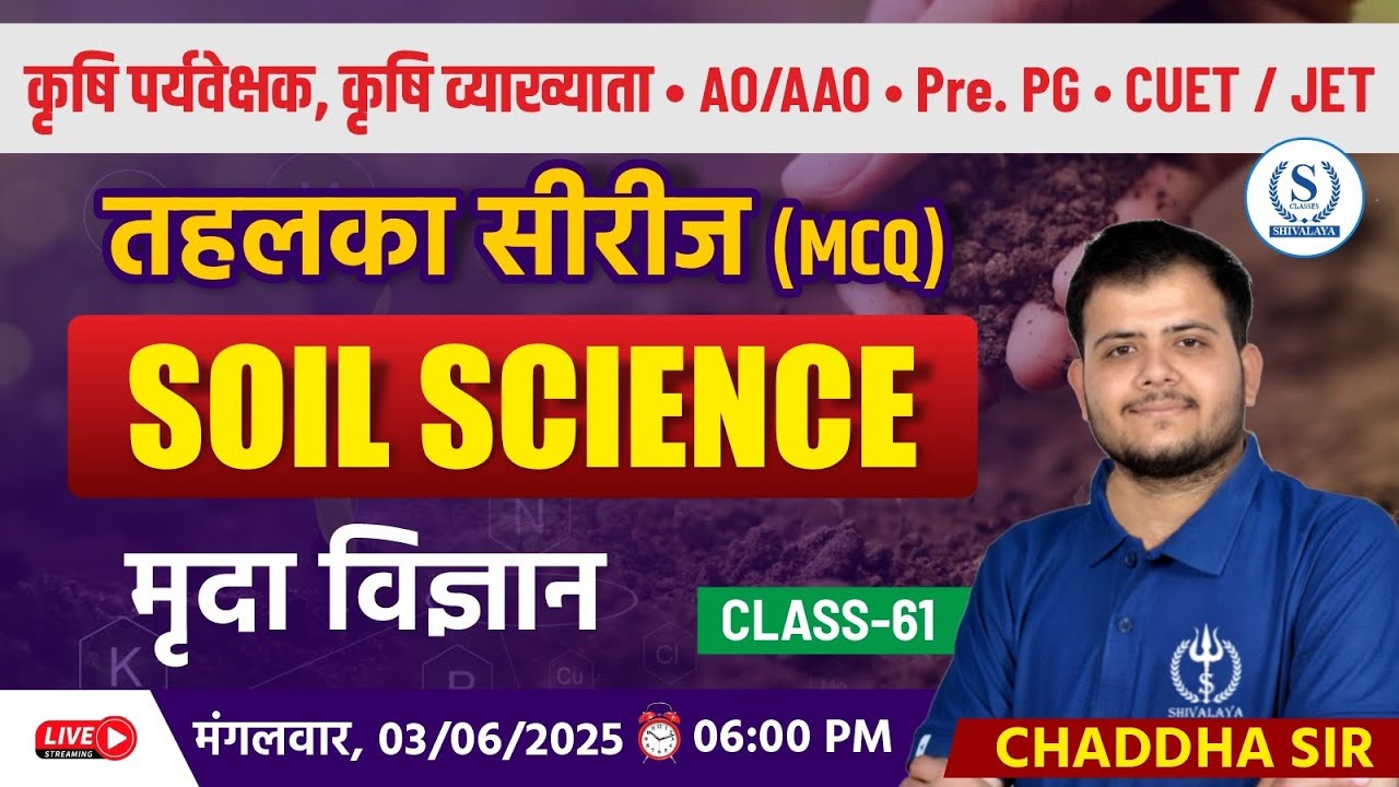 Soil Science MCQ | Agriculture Supervisor • AO/AAO • JET • CUET • PG Entrance | तहलका सीरीज