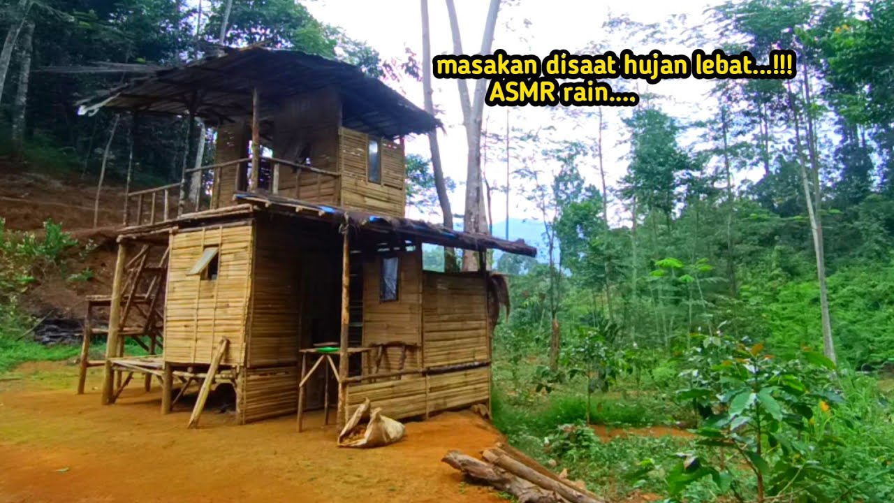 hujan deras mengguyur rumah idaman dihutan! 🏠🌳 bermalam & masak yang lezat saat hujan deras. asmr