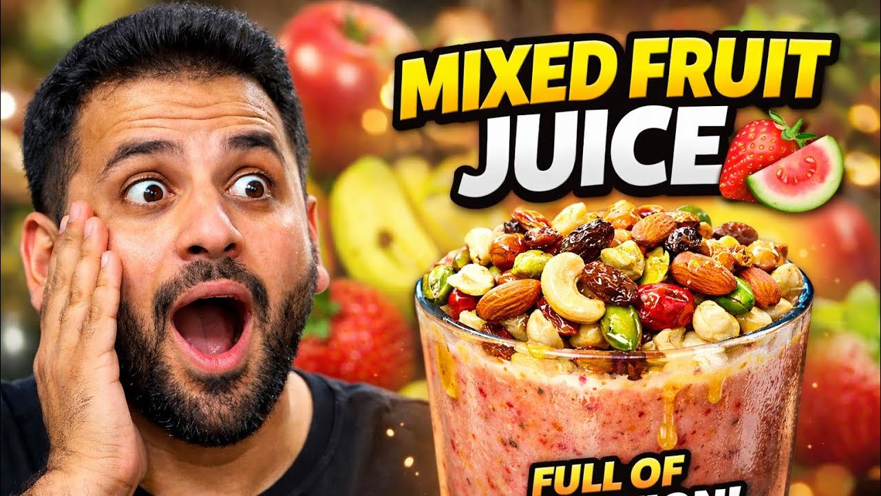 Big Glass 4 Mix Dry Fruit Juice | Strawberry Apple Banana Amrood Juice with Honey