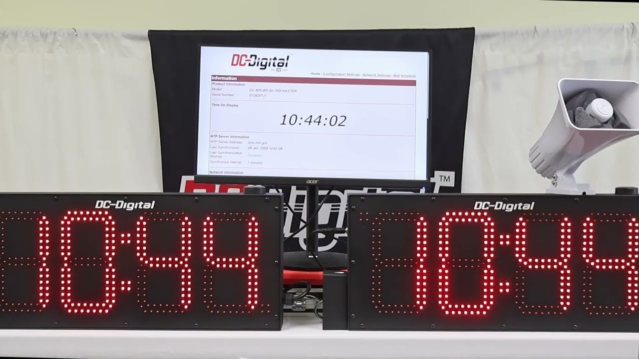 Dual-Location Production Clock with Bell Scheduling Shift Changes- DC-80N-BR-50-1RM-Master-Secondary