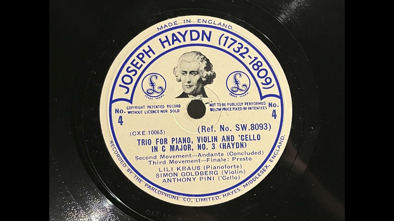 1940 KRAUS, GOLDBERG, PINI - Trio For Piano, Violin And 'Cello In G Major, No3 (4) PARLOPHONE SW8093